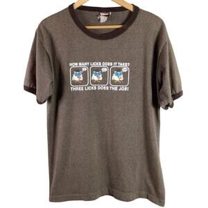 Vintage Tootsie Pop Licks Owl Ringer T Shirt Brown Large